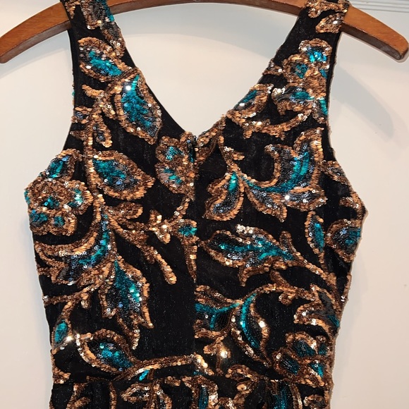 Dress the Population sequined sleeveless fitted dress small black gold - Picture 8 of 11